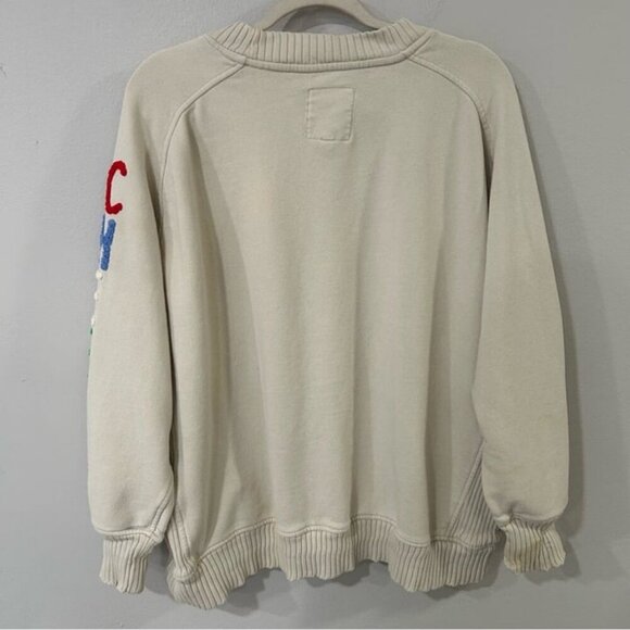 Aerie Pleated Sleeve Crewneck Cream Oversized Boxy Cheer Sweatshirt Size Large - Picture 8 of 10